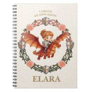 Whimsical Knight Girl and Dragon First Birthday Notebook