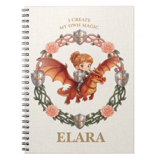 Whimsical Knight Girl and Dragon First Birthday Notebook