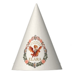 Whimsical Knight Girl and Dragon First Birthday Party Hat