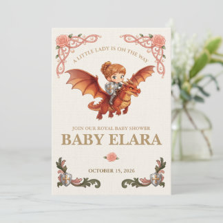 Whimsical Knight Girl Dragon Birthday Welcome Sign Invitation