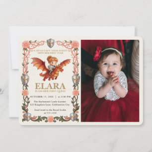 Whimsical Knight Girl Dragon First Birthday Photo