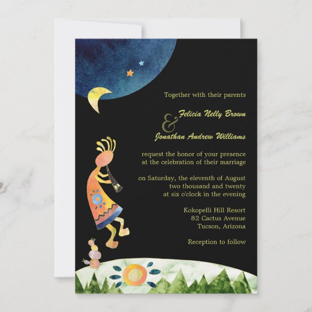 Whimsical Kokopelli Southwest Wedding Invitation (Front)