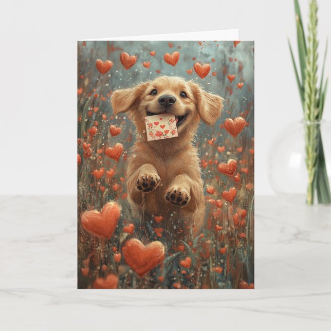 Whimsical Labrador Retriever in Heart Flower  Card (Front)