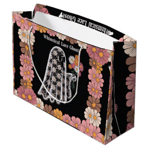 Whimsical Lace Ghost Illustration with Floral  Large Gift Bag