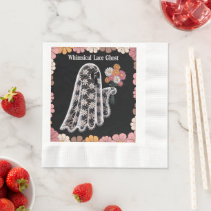 Whimsical Lace Ghost Illustration with Floral  Napkin