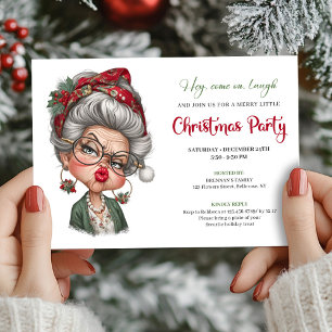 Whimsical lady humor Christmas holiday invitation