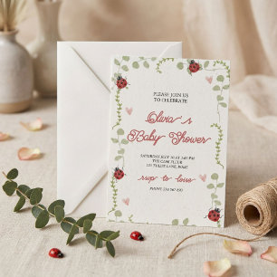 Whimsical Ladybug and Garden Hearts Baby Shower  Invitation