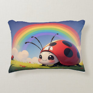 Whimsical Ladybug Rainbow Cute Bug Illustration Decorative Cushion