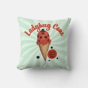 Whimsical Ladybug Retro Ice Cream Art Cushion
