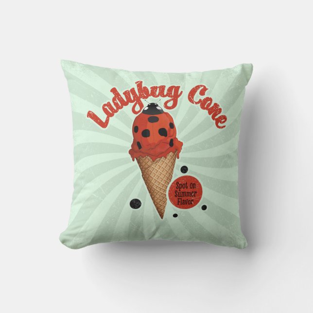 Whimsical Ladybug | Retro Ice Cream Art Cushion (Front)