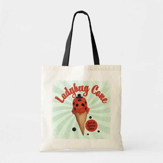 Whimsical Ladybug | Retro Ice Cream Art Tote Bag (Front)