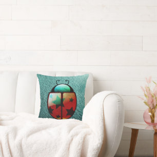 Whimsical Ladybug with Stars Cushion