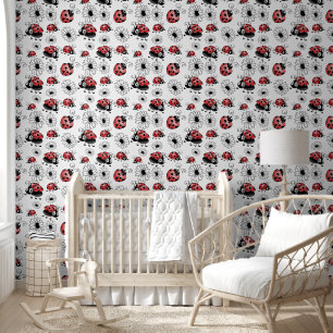 Whimsical Ladybugs And Flowers Small Wallpaper