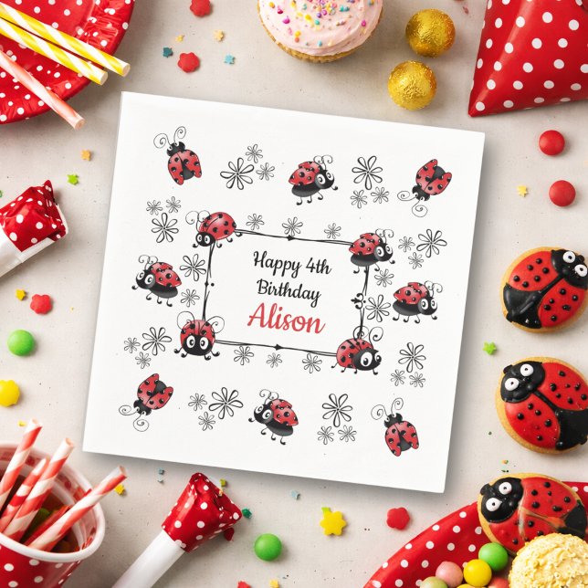 Whimsical Ladybugs Birthday Napkin (Creator Uploaded)