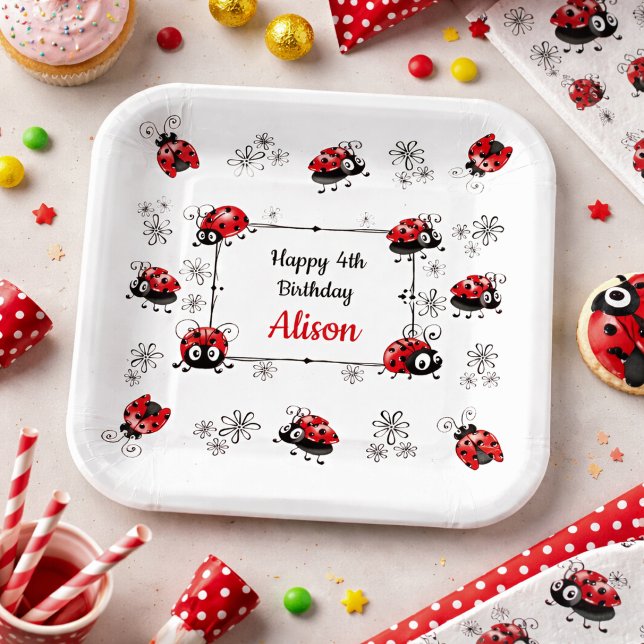 Whimsical Ladybugs Birthday Paper Plate (Creator Uploaded)