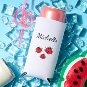 Whimsical Ladybugs Illustration Cute Personalised  Seltzer Can Cooler