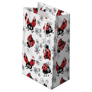 Whimsical Ladybugs With Flowers Small Gift Bag