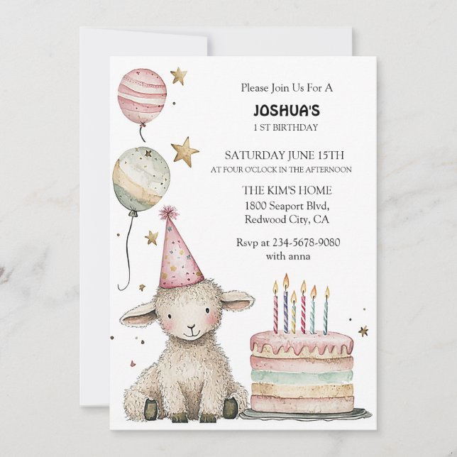 Whimsical Lamb Birthday Celebration Invitation (Front)