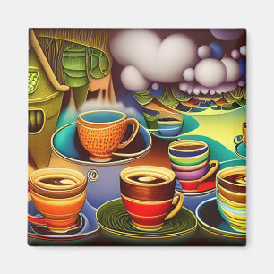 Whimsical Land of Coffee Cups Magnet