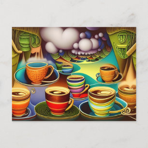 Whimsical Land of Coffee Cups Postcard