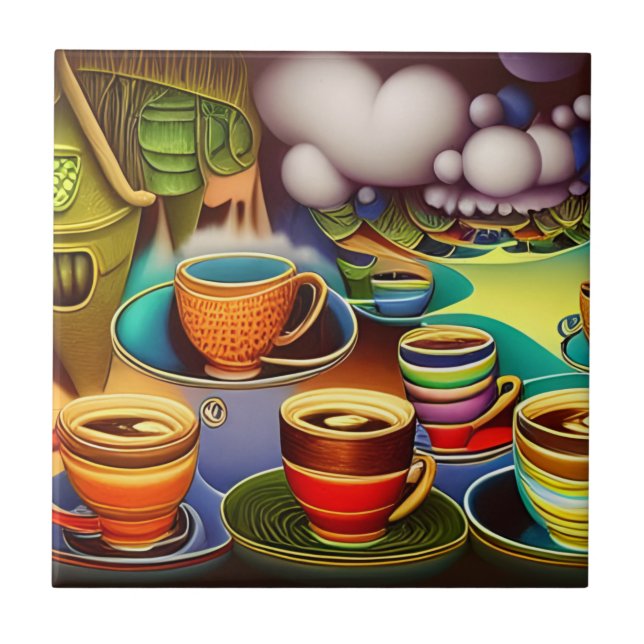 Whimsical Land of Coffee Cups  Tile (Front)