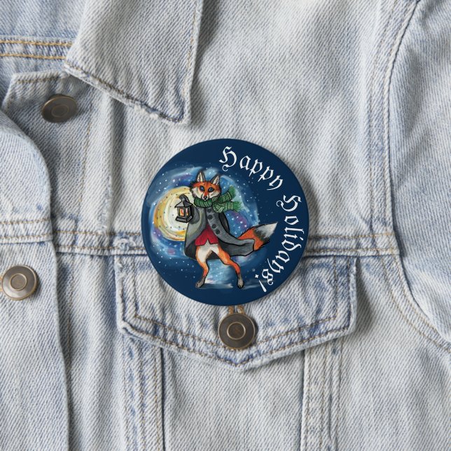 Whimsical Lantern Fox in the Snow-Holiday 7.5 Cm Round Badge (In Situ)