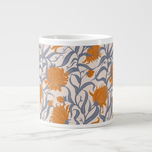 Whimsical large flowers brown vintage coffee mug (Front)