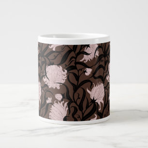 Whimsical large flowers brown vintage coffee mug