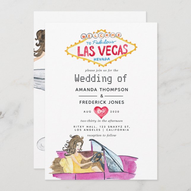 Whimsical Las Vegas Wedding Invitation (Front/Back)