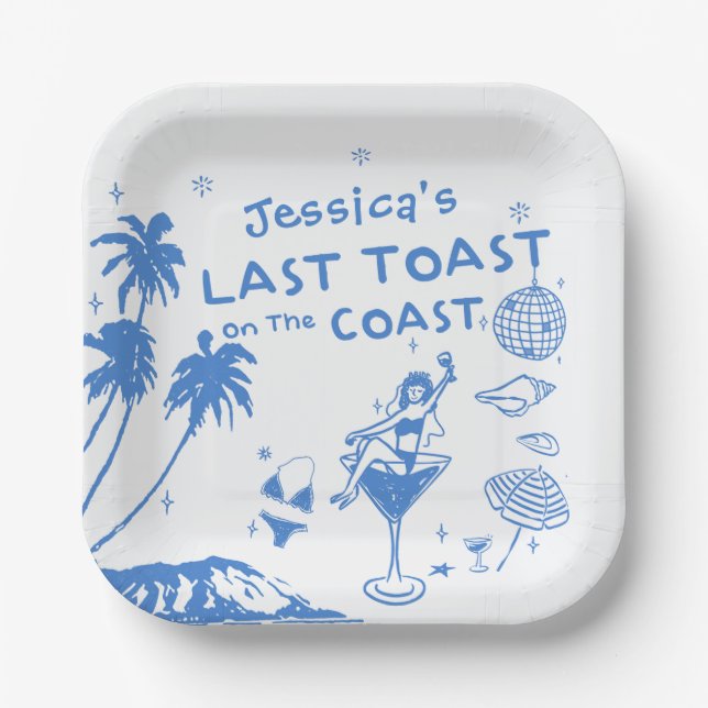 Whimsical Last Toast Coast Beach Bachelorette Paper Plate (Front)