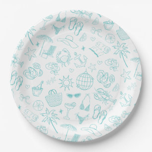 Whimsical Last Toast On The Coast Turquoise Paper Plate