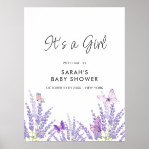 Whimsical Lavender Butterfly Baby Shower Welcome Poster