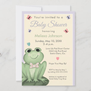 Whimsical Lavender Cream Frog Baby Shower Invitation