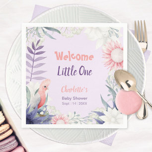 Whimsical Lavender Floral Bird Baby Shower Napkin