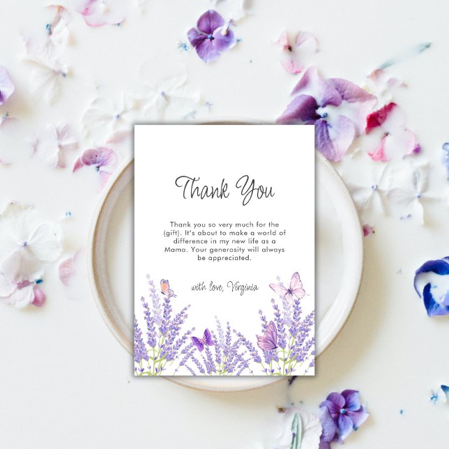 Whimsical Lavender Floral Butterfly Baby Shower Thank You Card (Whimsical Lavender Floral Butterfly Baby Shower Thank You Card)
