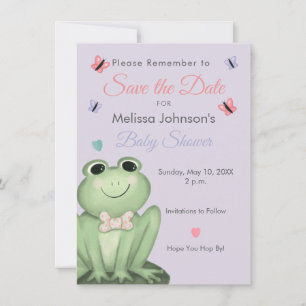 Whimsical Lavender Frog Baby Shower Save the Date Invitation