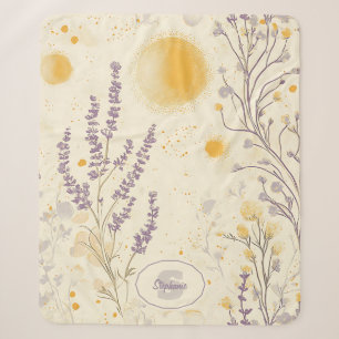 Whimsical Lavender & Yellow Floral Pattern Sherpa Blanket