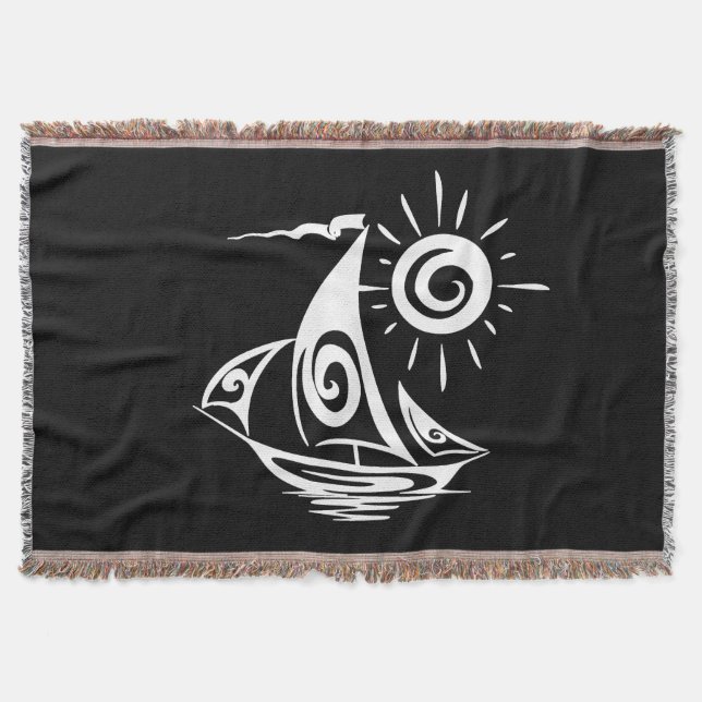 Whimsical Lazy Sailboat Throw Blanket (Front)