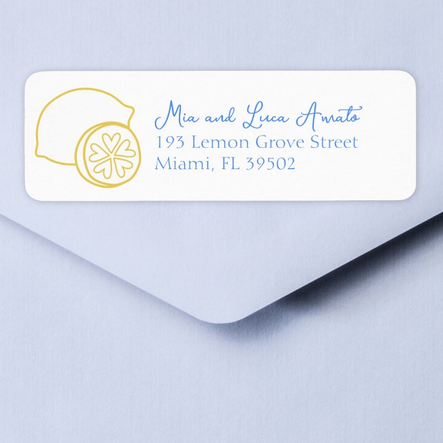Whimsical Lemon Chic Citrus Mediterranean Wedding (Effortlessly chic address labels perfect for your Mediterranean-themed wedding invitations.)