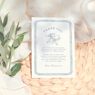 Whimsical Lemon Illustration Blue Bridal Shower Thank You Card