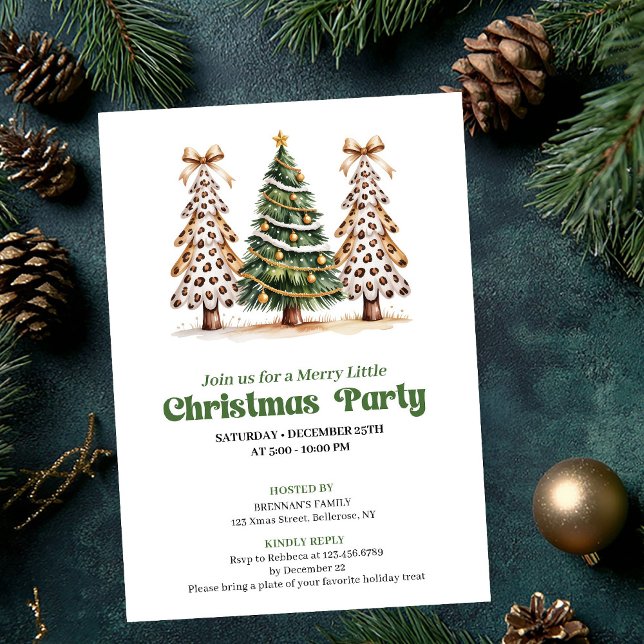 Whimsical leopard Christmas tree holiday invite (Whimsical leopard Christmas tree holiday invite)