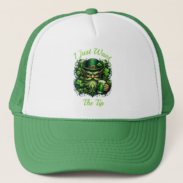 Whimsical Leprechaun Drinking A Frothy Beer Trucker Hat (Front)