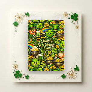 Whimsical Leprechaun Gold Shamrock Festive Pattern Holiday Card