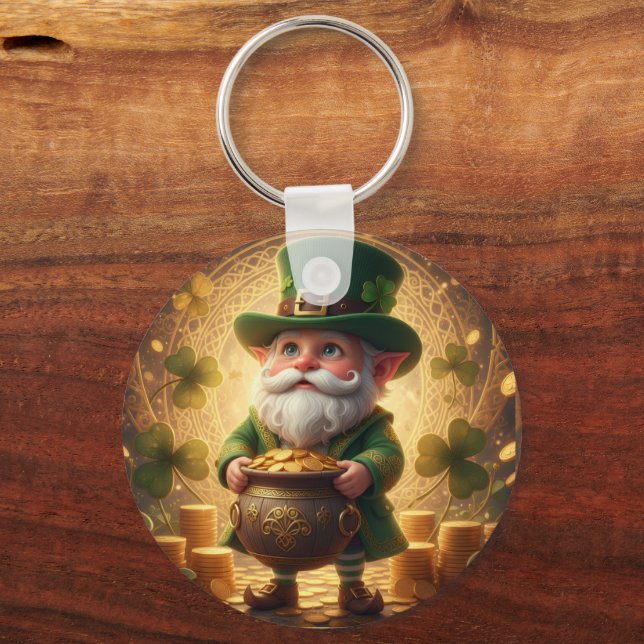 Whimsical Leprechaun Pot of Gold Keychain (Back)
