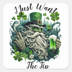 Whimsical Leprechaun Savouring A Cold One Square Sticker