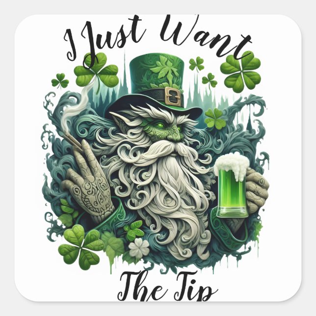 Whimsical Leprechaun Savouring A Cold One Square Sticker (Front)
