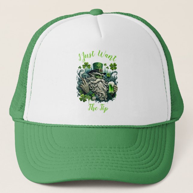 Whimsical Leprechaun Savouring A Cold One Trucker Hat (Front)
