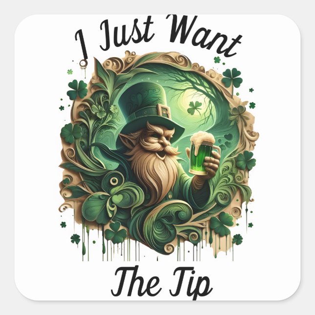 Whimsical Leprechaun Savouring A Pint Square Sticker (Front)
