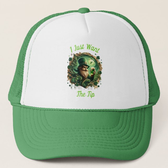 Whimsical Leprechaun Savouring A Pint Trucker Hat (Front)