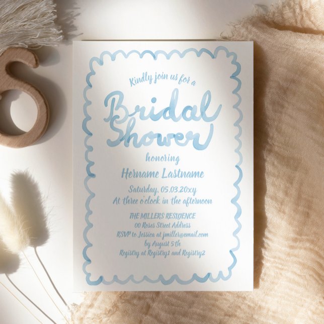 Whimsical Light Blue Watercolor Bridal Shower Invitation (Creator Uploaded)
